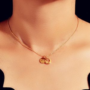 Hollow Heart Letter Double Round Pendant Necklace