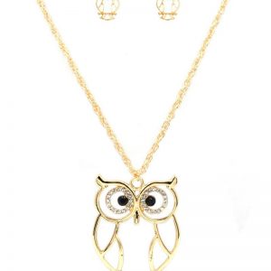 Hollow Out Owl Pendant Necklace And Earrings Set