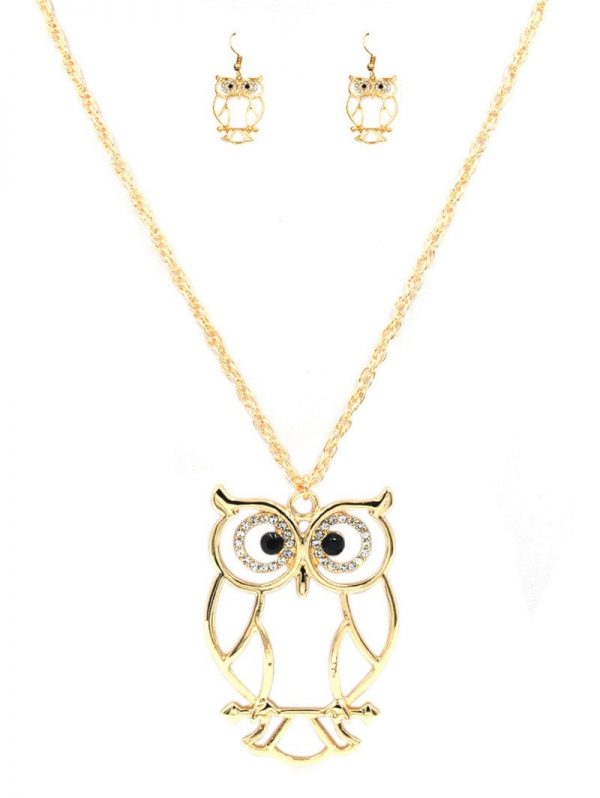 Hollow Out Owl Pendant Necklace And Earrings Set