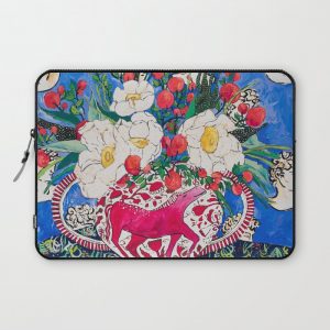 Horse Urn with Tiny Apples and Matilija Queen of California Poppies Floral Still Life Computer Cover by Lara Lee Meintjes - Laptop Sleeve - 13"