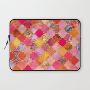 Hot Pink, Gold, Tangerine & Taupe Decorative Moroccan Tile Pattern Computer Cover by micklyn - Laptop Sleeve - 13"