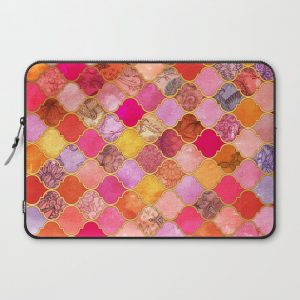 Hot Pink, Gold, Tangerine & Taupe Decorative Moroccan Tile Pattern Computer Cover by micklyn - Laptop Sleeve - 15"