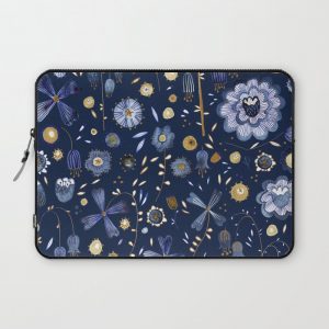 Indigo Flowers at Midnight Computer Cover by Nic Squirrell - Laptop Sleeve - 13"