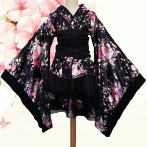 Japanese Kimono Costume Female Lolita Dress Maid Cosplay Anime Set