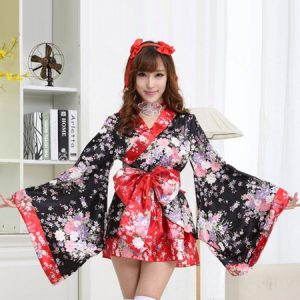 Japanese Kimono Costume Halloween Female Short Lolita Dress Maid Cosplay Anime Set