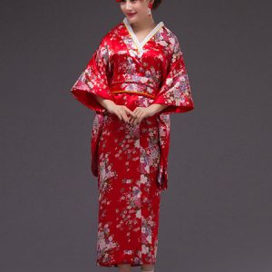 Japanese Kimono Dress Traditional Clothing Geisha Red Yukata For Women