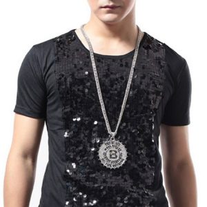 Jazz Dance Costume Men Sequin Glitter T Shirt Short Sleeve Hip Hop Dancing Wear