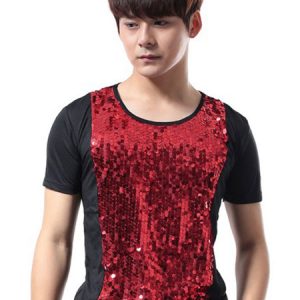 Jazz Dance Costume Men Sequin Glitter T Shirt Short Sleeve Hip Hop Dancing Wear