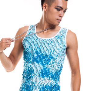 Jazz Dance Costume Men Sequin Glitter Vest Dancing Top