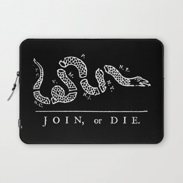 Join or Die in Black and White Computer Cover by Bruce Stanfield - Laptop Sleeve - 13"