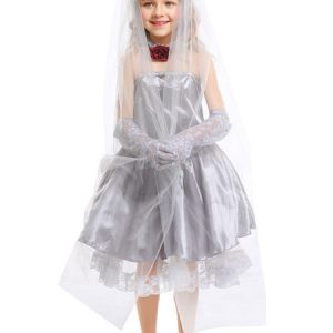 Kids Corpse Bride Cosplay Silver Dress Gloves Tulle Kids Cosplay Costumes