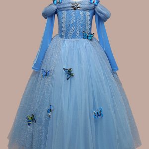 Kids Halloween Cosplay Blue Princess Cindrella Tulle Starlet Dress Cotton Kids Cosplay Costumes