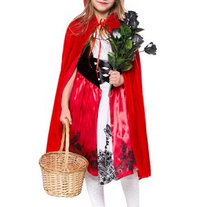 Kids Halloween Cosplay Red Riding Hood Velour Dress Cloak Cosplay Costumes