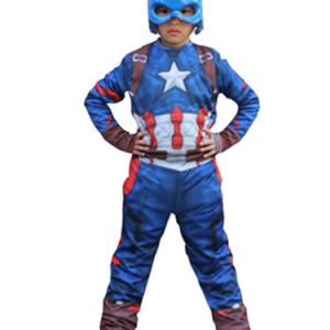 Kids' Halloween Costume Boys Dazzling Blue Captain America Roman Knit Cosplay Jumpsuit With Mask Halloween