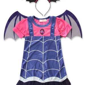 Kids Halloween Costumes Blue Demons Cotton Dress Hairpin Set