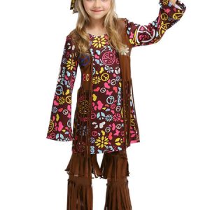 Kids Halloween Costumes Hippie Fringe Coffee Brown Kid Dress Set