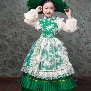 Kids Halloween Costumes Lace Pearl Ruffle Green Princess Kid Dress