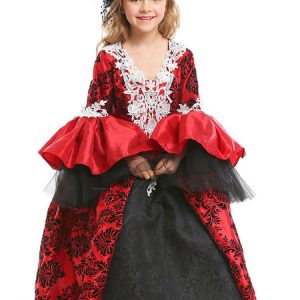 Kids Halloween Costumes Ture Red Vampire Kid's Lace Dress Headwear