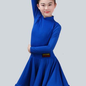 Kids Latin Dance Costume Dresses Long Sleeve Little Girls Peachpuff Ballroom Dance Dress