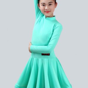 Kids Latin Dance Costume Dresses Long Sleeve Little Girls Peachpuff Ballroom Dance Dress