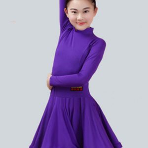 Kids Latin Dance Costume Dresses Long Sleeve Little Girls Peachpuff Ballroom Dance Dress