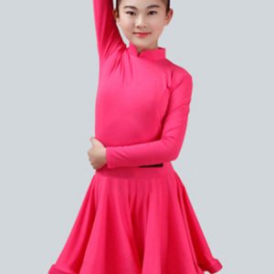 Kids Latin Dance Costume Dresses Long Sleeve Little Girls Peachpuff Ballroom Dance Dress