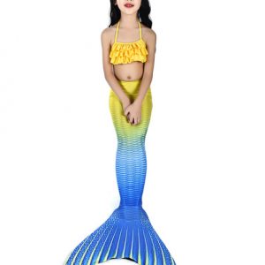 Kids Mermaid Costume Halloween Blue Ombre Fish Tail Swimsuits 2 Piece Set