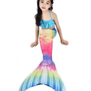 Kids Mermaid Costume Halloween Fishtail Swimsuits 2 Piece Set