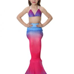 Kids Mermaid Tail Costume Little Girls Fuchsia Lycra Spandex Bathing Swimsuits