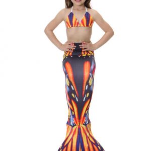 Kids Mermaid Tail Costume Little Girls Printed Orange Swimsuits