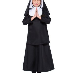 Kids Nun Costume Halloween Black Dresses Set