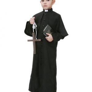 Kids Priest Costume Halloween Boys Black Holiday Costume Gowns And Sash 2 Pieces