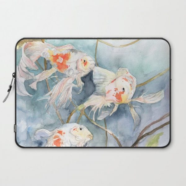 Koi Fish Painting, Underwater Water Lily Computer Cover by The First Garden - Laptop Sleeve - 15"