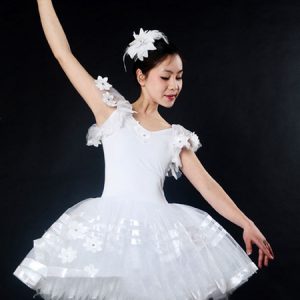 Latin Dance Costume Ballerina Dresses Women White Tutu Dancing Costume