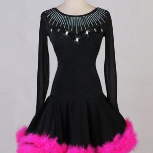 Latin Dance Costume Black Rhinestone Furry Latin Dancer Dancing Costume