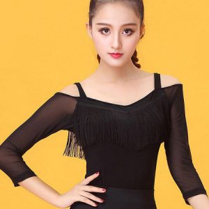 Latin Dance Costume Black T Shirt For Women