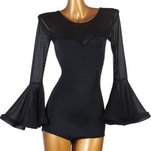 Latin Dance Costume Black Women Semi Sheer Lycra Spandex Top Dancing Top