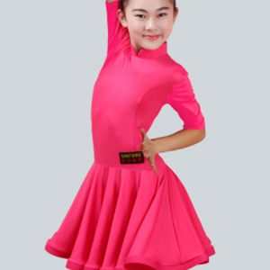 Latin Dance Costume Dresses Kids Half Sleeve Peachpuff Ballroom Dancing Dress For Girls