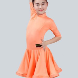 Latin Dance Costume Dresses Kids Half Sleeve Peachpuff Ballroom Dancing Dress For Girls