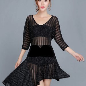 Latin Dance Costume Dresses Women Black Sheer Latin Dancing Dress