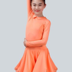 Latin Dance Costume Kids Long Sleeve Mint Green Ballroom Dance Dresses For Girls