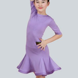 Latin Dance Costume Kids Mint Green Half Sleeve Ballroom Dance Costumes For Girls