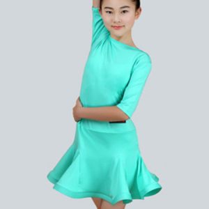 Latin Dance Costume Kids Mint Green Half Sleeve Ballroom Dance Costumes For Girls