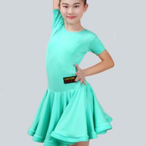 Latin Dance Costume Kids Orange Short Sleeve Little Girls Ballroom Dance Dresses