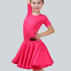 Latin Dance Costume Kids Orange Short Sleeve Little Girls Ballroom Dance Dresses