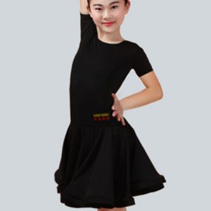 Latin Dance Costume Kids Orange Short Sleeve Little Girls Ballroom Dance Dresses