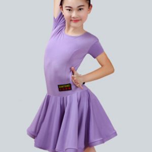 Latin Dance Costume Kids Orange Short Sleeve Little Girls Ballroom Dance Dresses