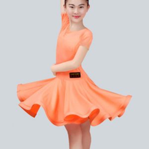 Latin Dance Costume Kids Plum Short Sleeve Ballroom Dance Dresses For Girls