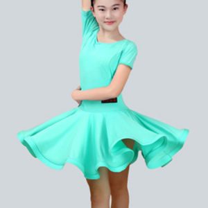 Latin Dance Costume Kids Plum Short Sleeve Ballroom Dance Dresses For Girls