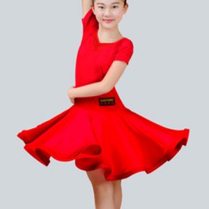 Latin Dance Costume Kids Plum Short Sleeve Ballroom Dance Dresses For Girls